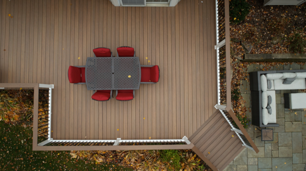 Legacy-Pecan-ClassicCompositeSeries-White-DrinkRail-Pecan-DJI_0017 Legacy Pecan Composite Decking installed on deck