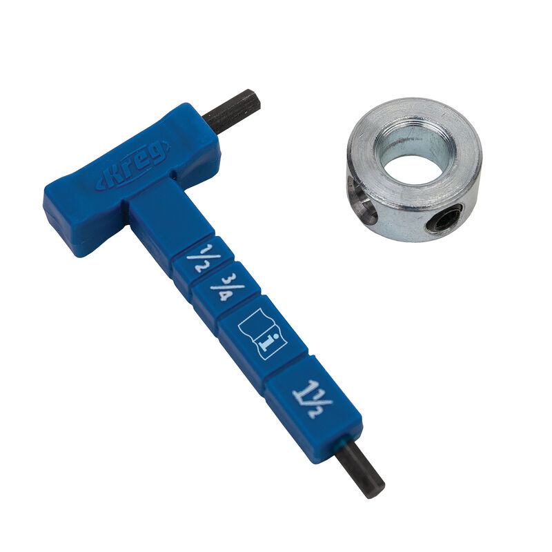 KregĀ® Easy-Set Stop Collar & Material Thickness Gauge/Hex Wrench Kit KregĀ® Easy-Set Stop Collar & Material Thickness Gauge/Hex Wrench Kit