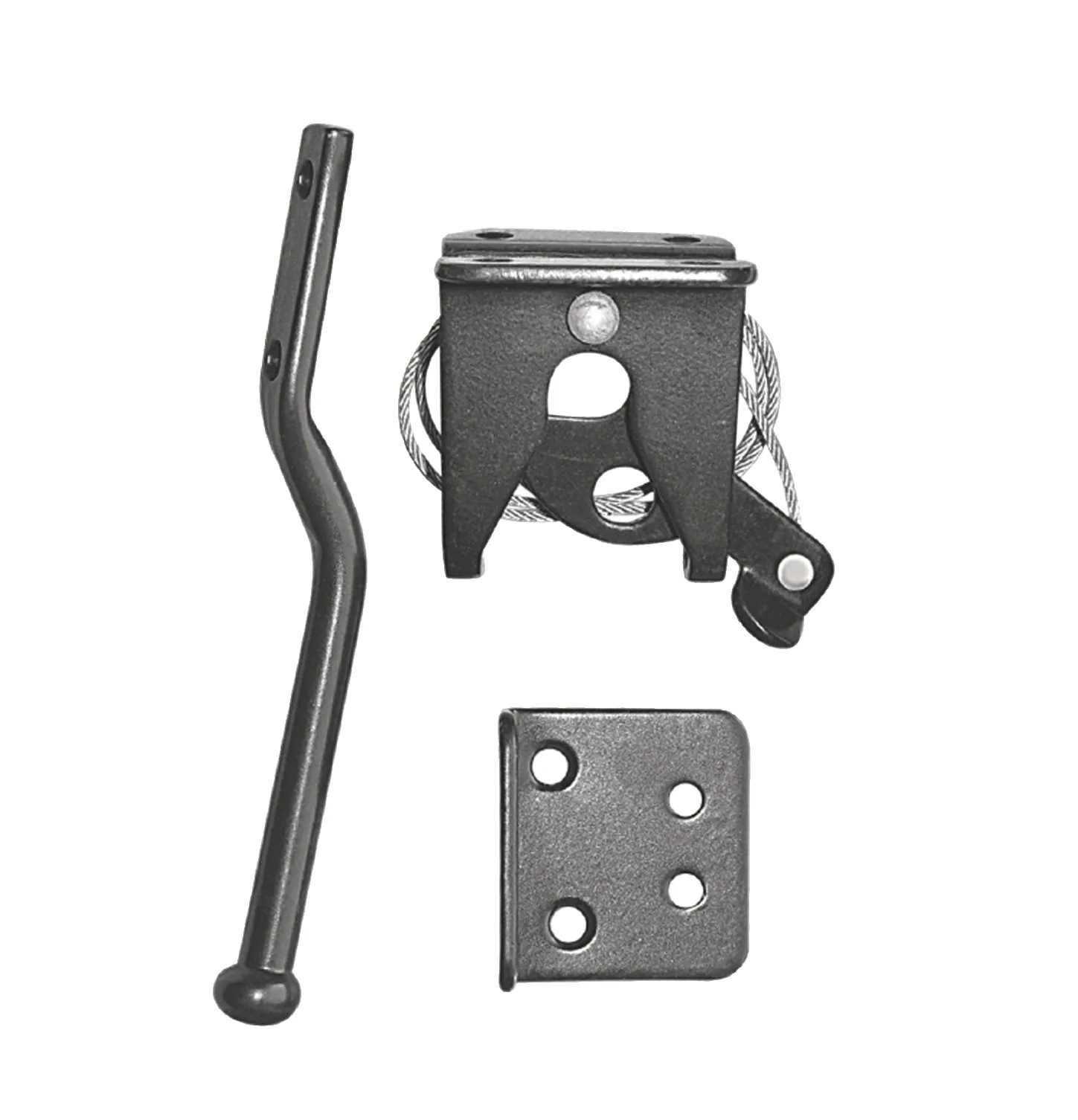 Spring-Loaded Latch and Catch with Cable & Ring | Black Galvanized Steel Spring-Loaded Latch and Catch with Cable & Ring | Black Galvanized Steel